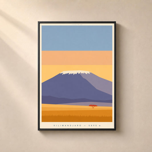 Affiche Kilimandjaro Tanzanie, affiche de voyage minimaliste, Kilimandjaro 5895 m