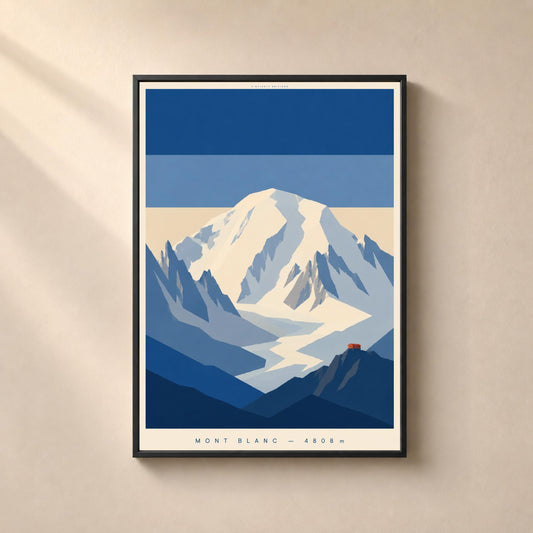 Affiche Mont Blanc 4808 m, affiche Alpes françaises, montagne minimaliste vintage