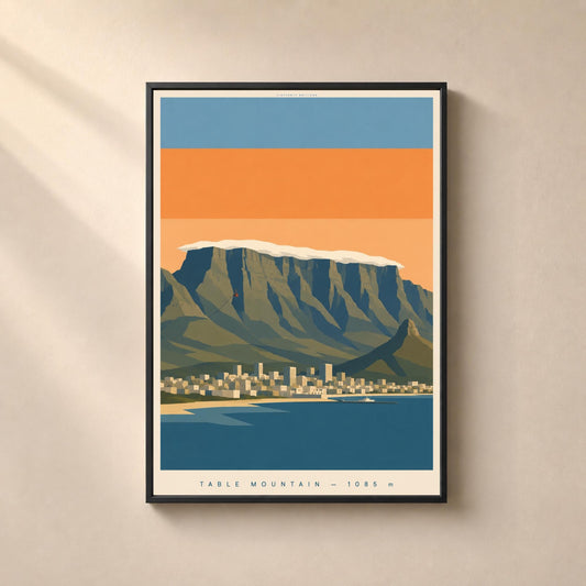 Affiche Table Mountain 1085 m, Le Cap Afrique du Sud, affiche montagne vintage