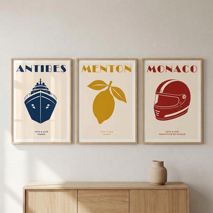 Cannes, affiche fauteuil de cinéma rouge, art déco Côte d'Azur, déco murale home cinéma