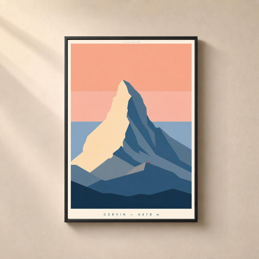 Affiche Cervin Suisse, affiche montagne minimaliste, Alpes suisses 4478 m