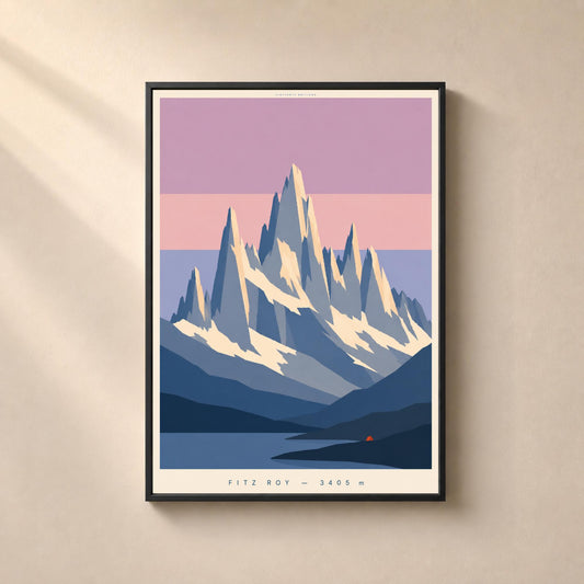 Affiche Fitz Roy Patagonie, affiche montagne minimaliste, Argentine 3405 m