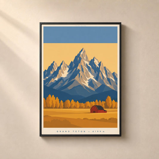Affiche Grand Teton 4199 m, Wyoming, affiche montagne vintage, parc national américain