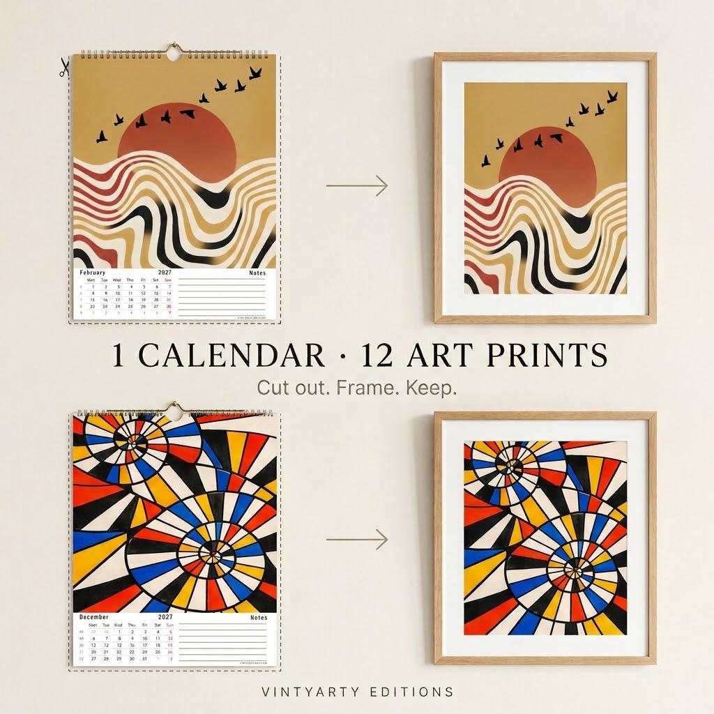 Calendrier mural 2027 Bauhaus & Op Art – 12 affiches d'art à encadrer, papier premium, cadeau design