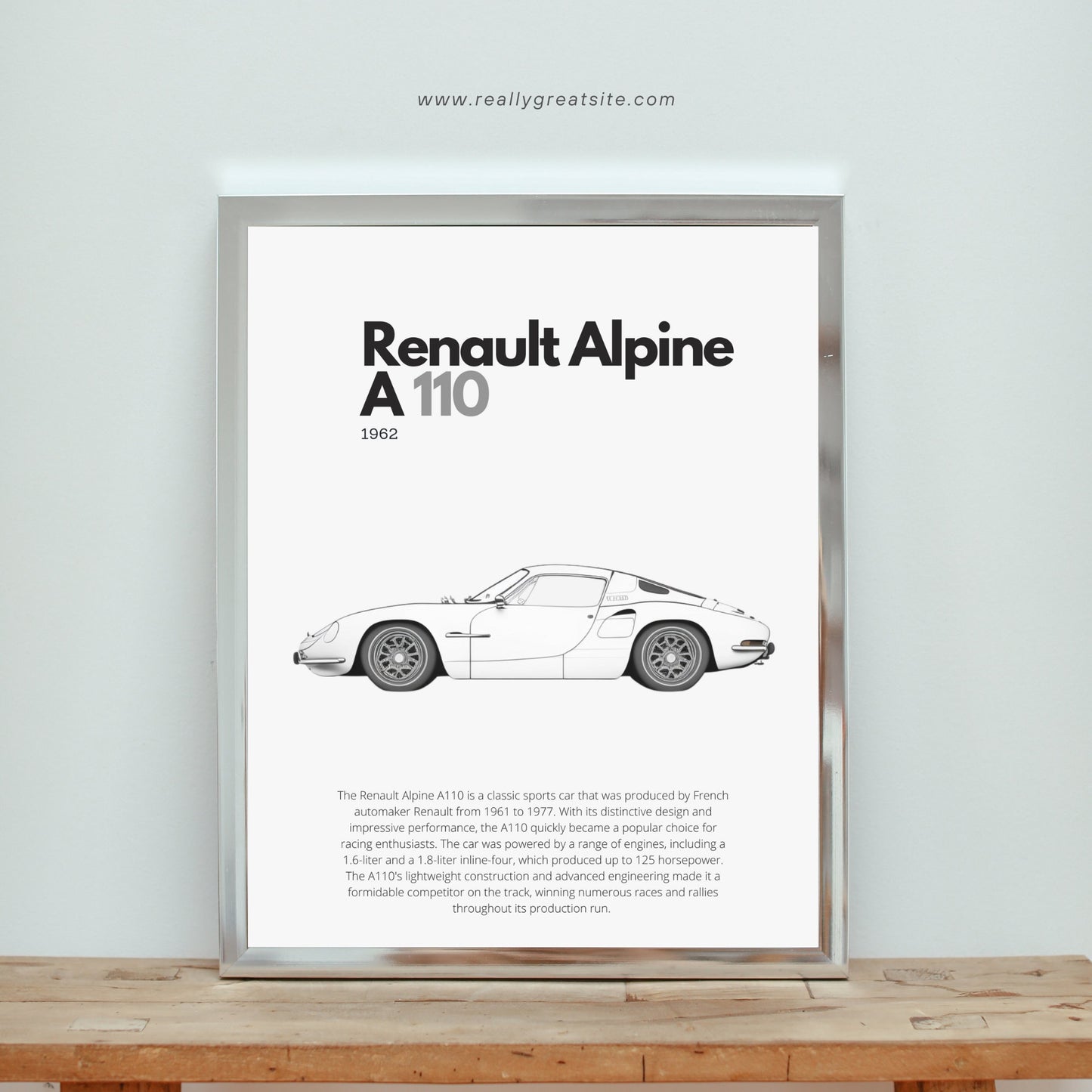 Affiche Renault Alpine A110 | Art mural | Affiche voiture vintage | Affiche noir et blanc