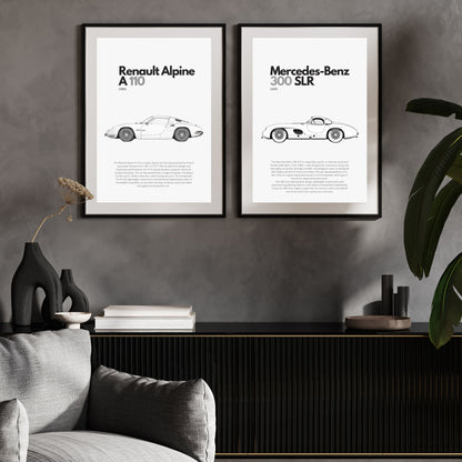 Affiche Renault Alpine A110 | Art mural | Affiche voiture vintage | Affiche noir et blanc