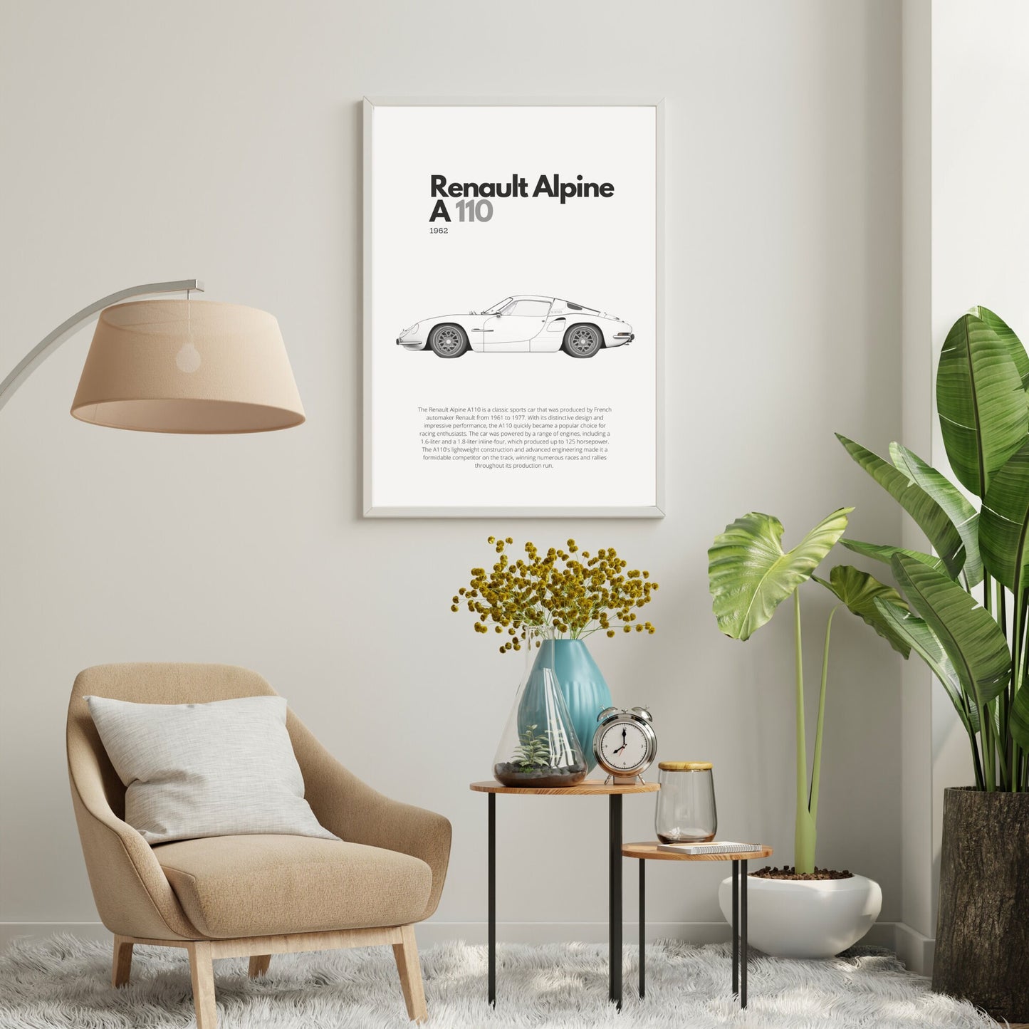 Affiche Renault Alpine A110 | Art mural | Affiche voiture vintage | Affiche noir et blanc