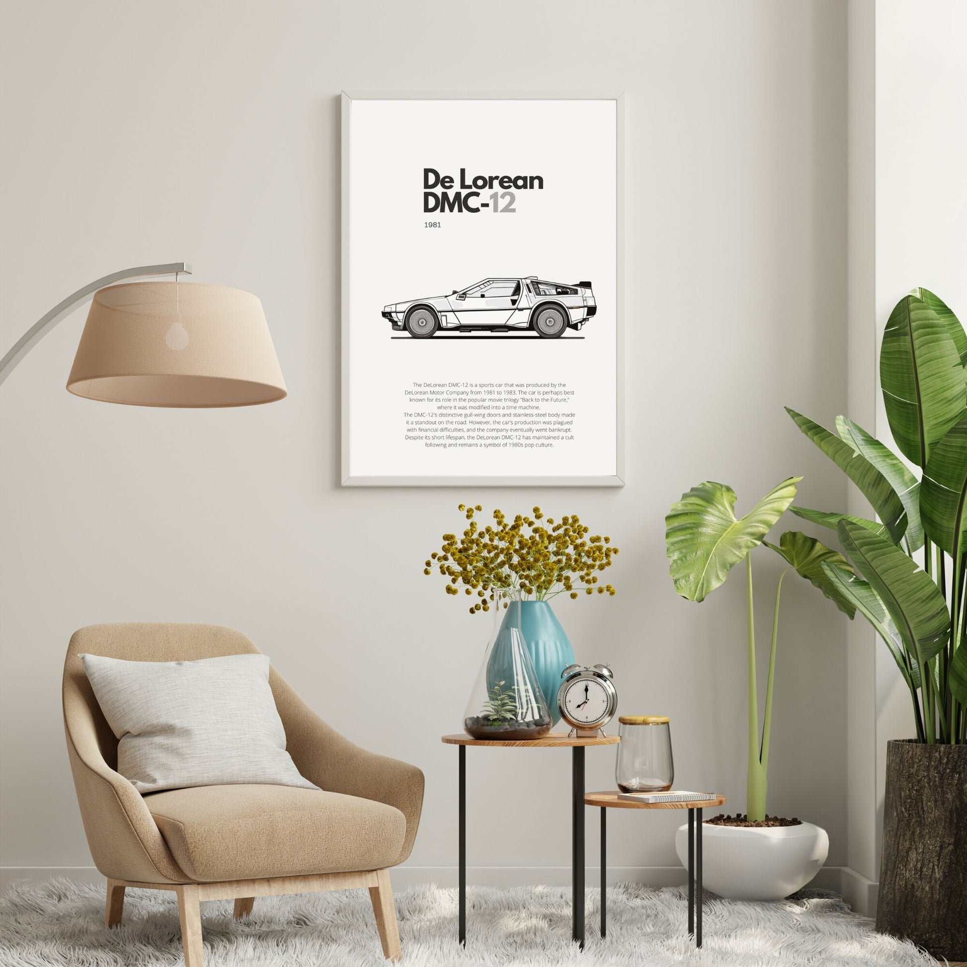 Affiche De Lorean DMC-12 | Art mural | Affiche voiture vintage | Affiche noir et blanc