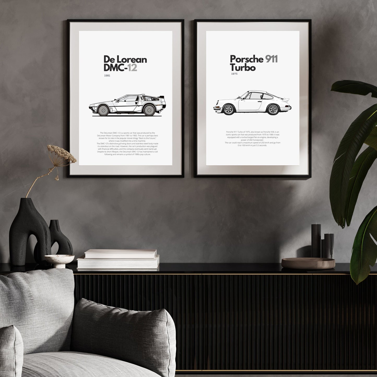 Affiche De Lorean DMC-12 | Art mural | Affiche voiture vintage | Affiche noir et blanc