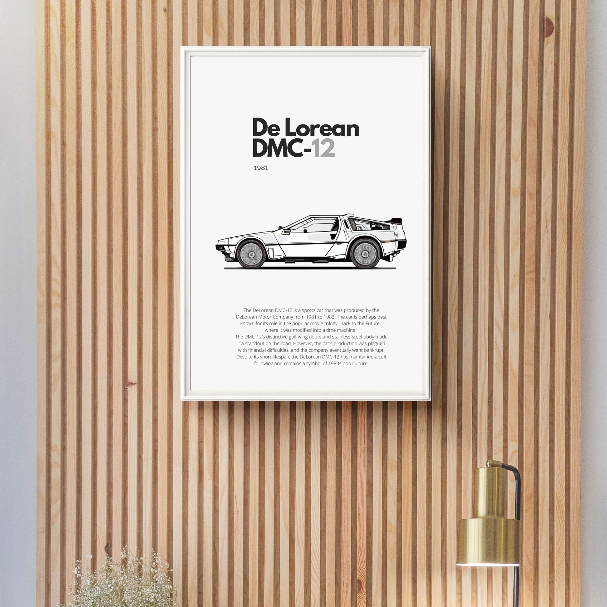 Affiche De Lorean DMC-12 | Art mural | Affiche voiture vintage | Affiche noir et blanc