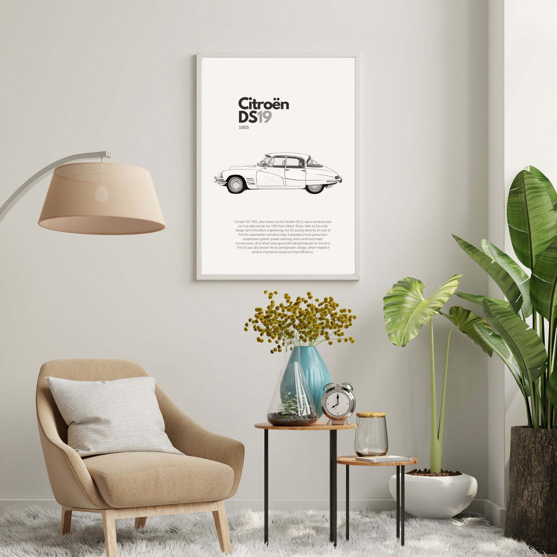 Affiche Citroën DS19 | Art mural | Affiche voiture vintage | Affiche noir et blanc