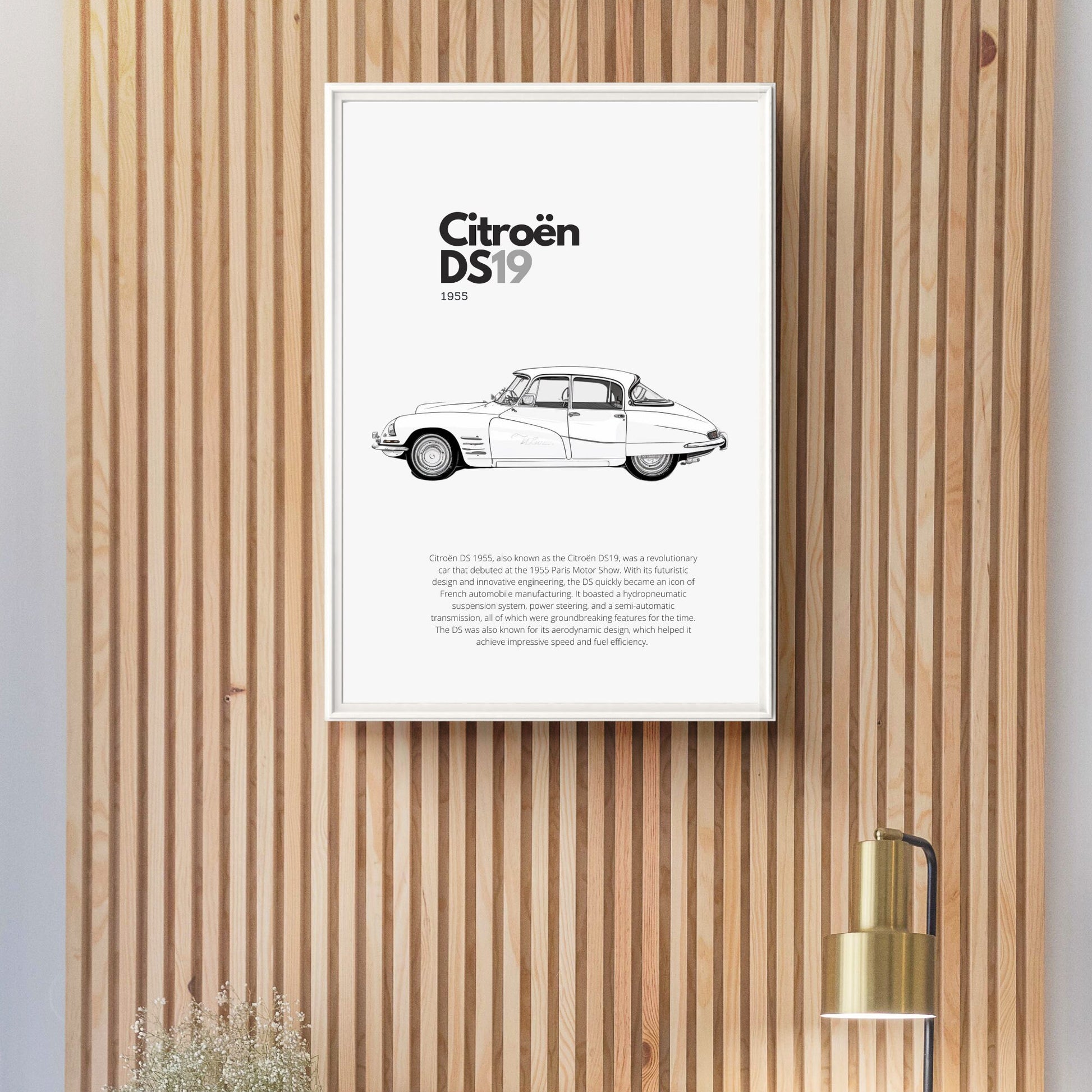 Affiche Citroën DS19 | Art mural | Affiche voiture vintage | Affiche noir et blanc