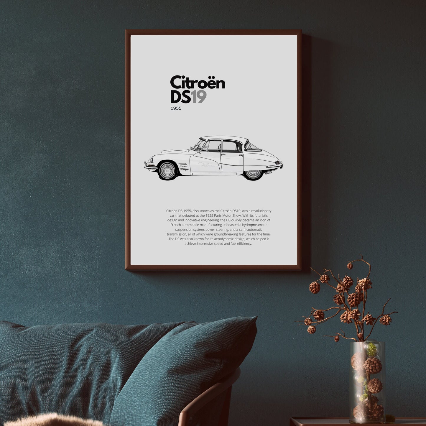 Affiche Citroën DS19 | Art mural | Affiche voiture vintage | Affiche noir et blanc