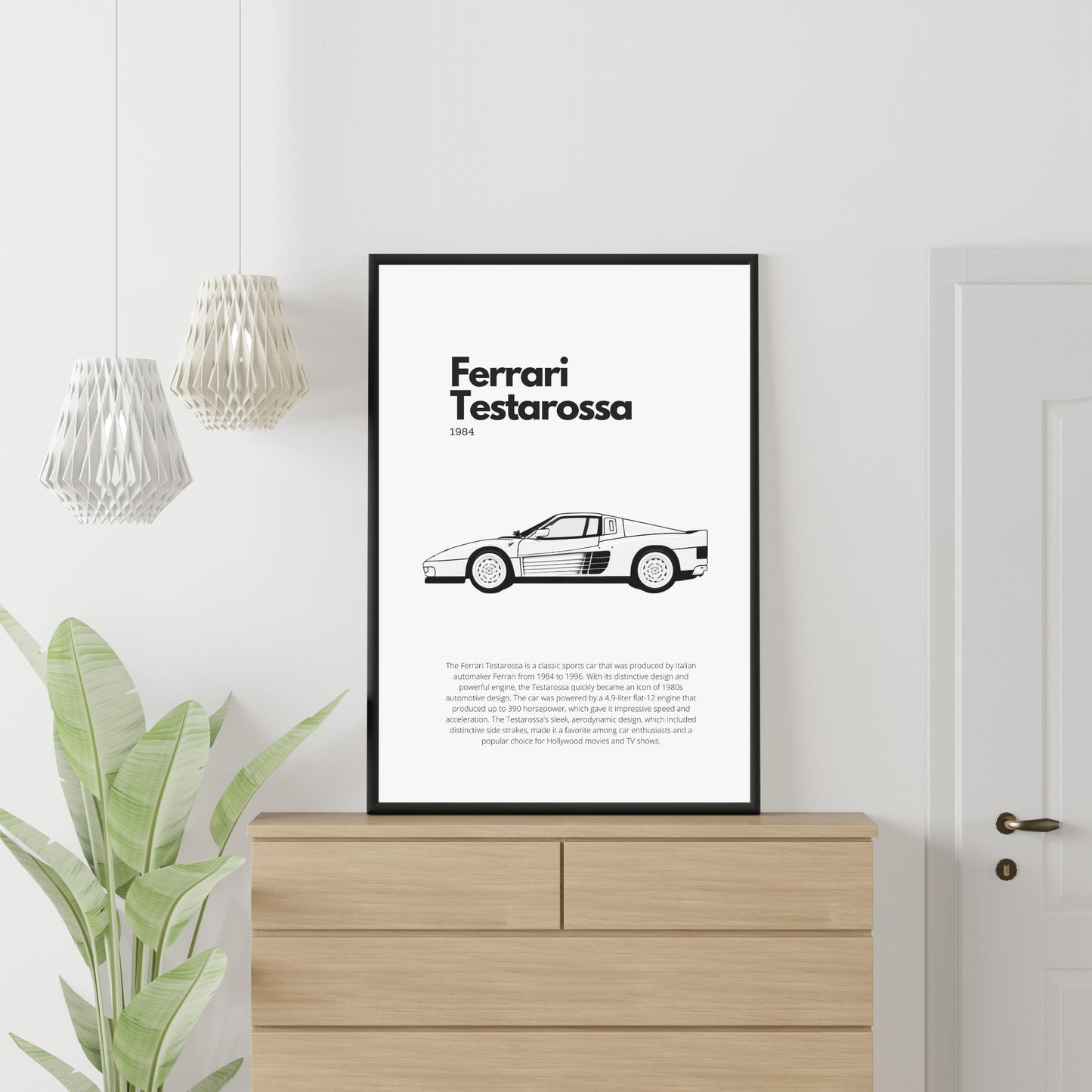 Affiche Ferrari Testarossa | Art mural | Affiche voiture vintage | Affiche noir et blanc