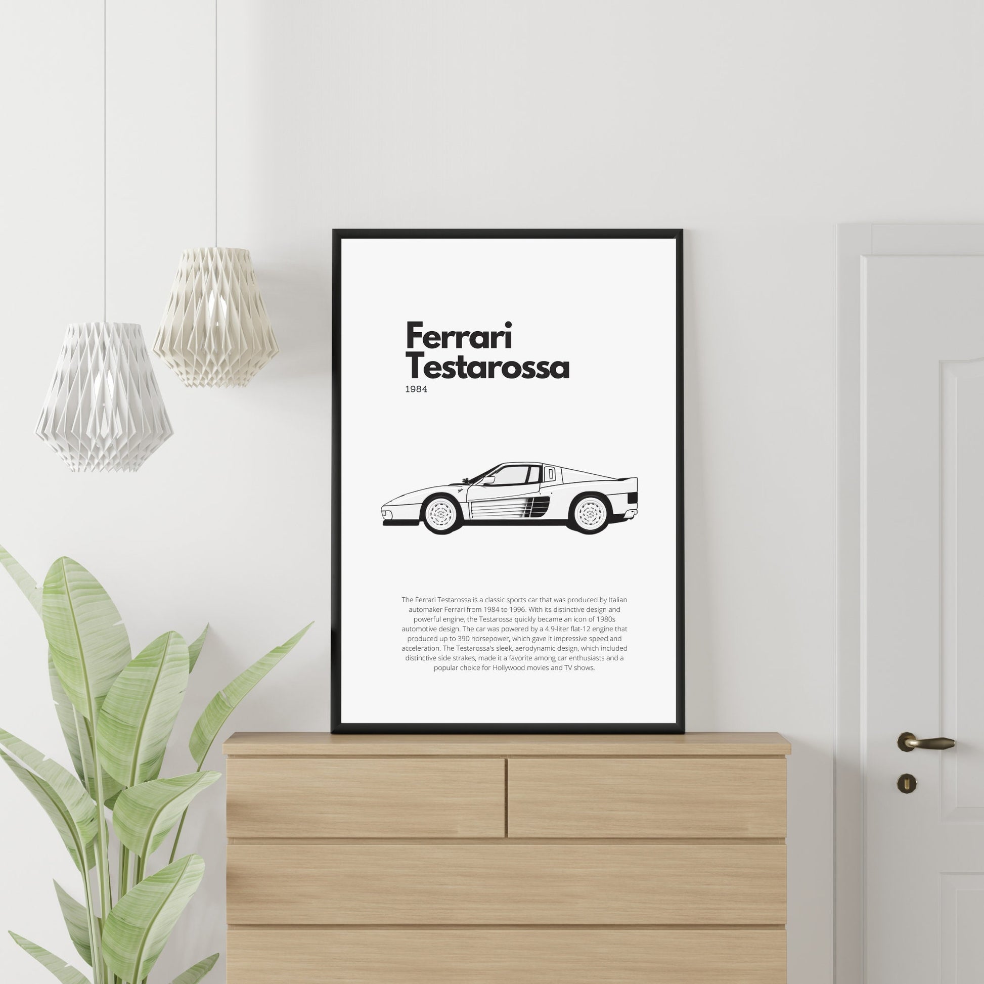 Affiche Ferrari Testarossa | Art mural | Affiche voiture vintage | Affiche noir et blanc