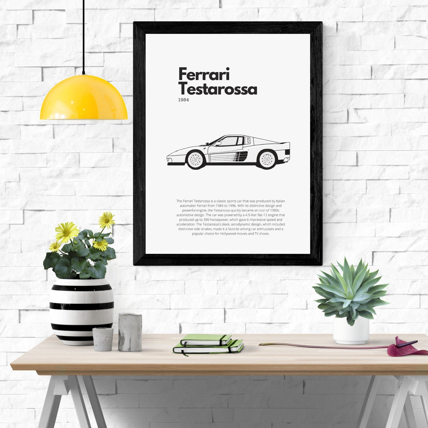 Affiche Ferrari Testarossa | Art mural | Affiche voiture vintage | Affiche noir et blanc