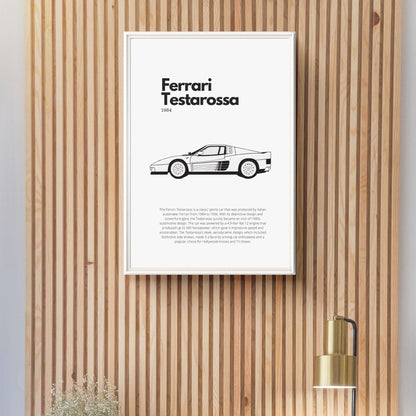 Affiche Ferrari Testarossa | Art mural | Affiche voiture vintage | Affiche noir et blanc