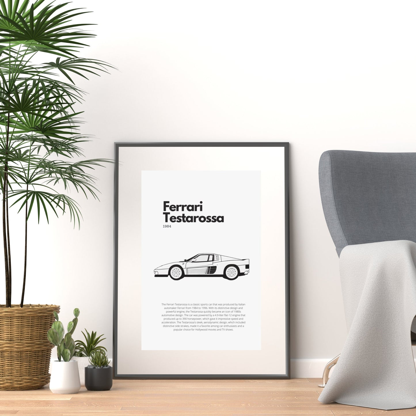 Affiche Ferrari Testarossa | Art mural | Affiche voiture vintage | Affiche noir et blanc