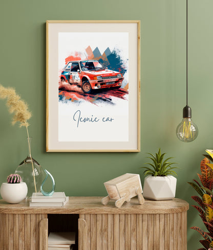 Affiche Peugeot 205 Sport | Art mural | Affiche voiture vintage | Affiche Rallye