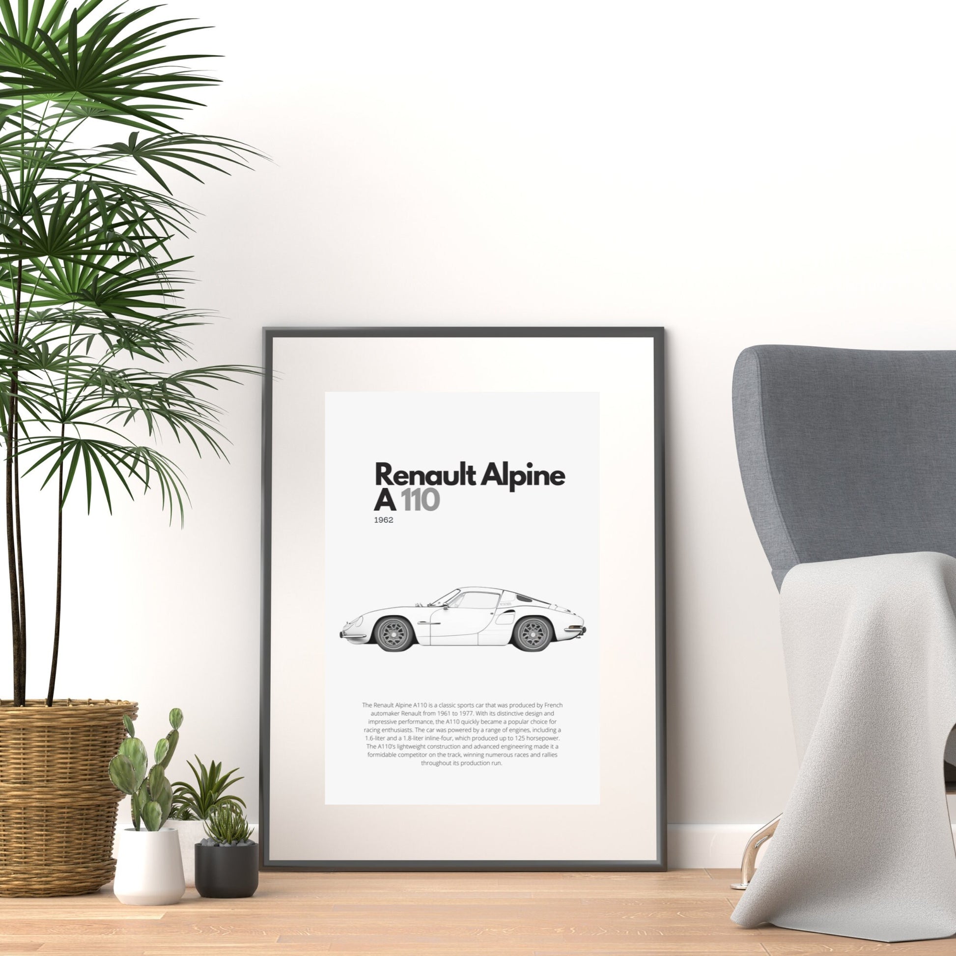 Affiche Renault Alpine A110 | Art mural | Affiche voiture vintage | Affiche noir et blanc