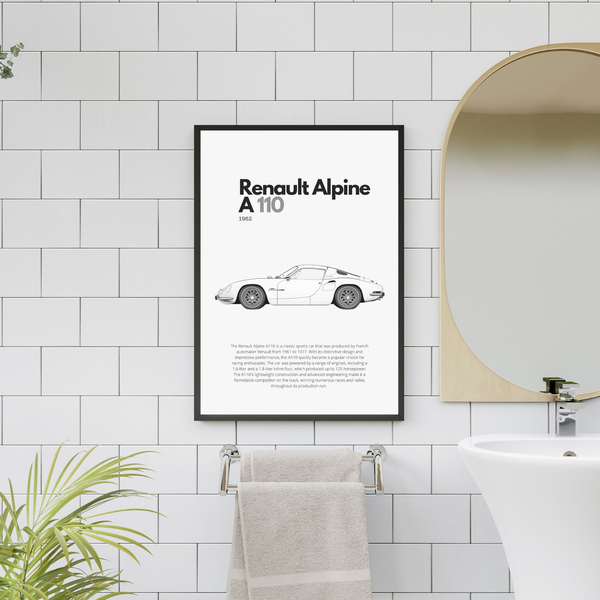 Affiche Renault Alpine A110 | Art mural | Affiche voiture vintage | Affiche noir et blanc