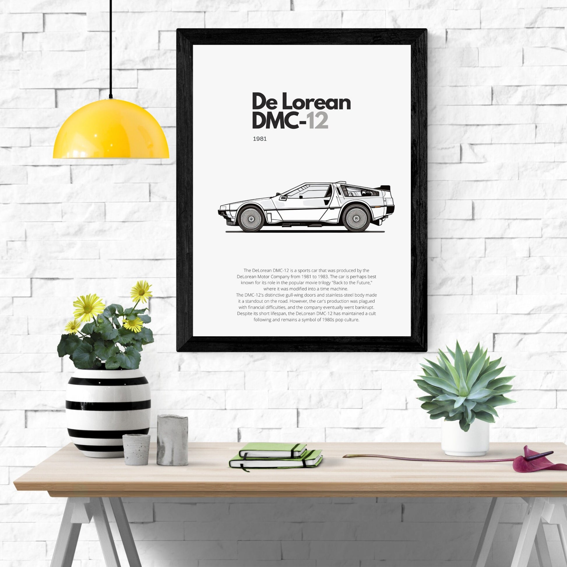 Affiche De Lorean DMC-12 | Art mural | Affiche voiture vintage | Affiche noir et blanc