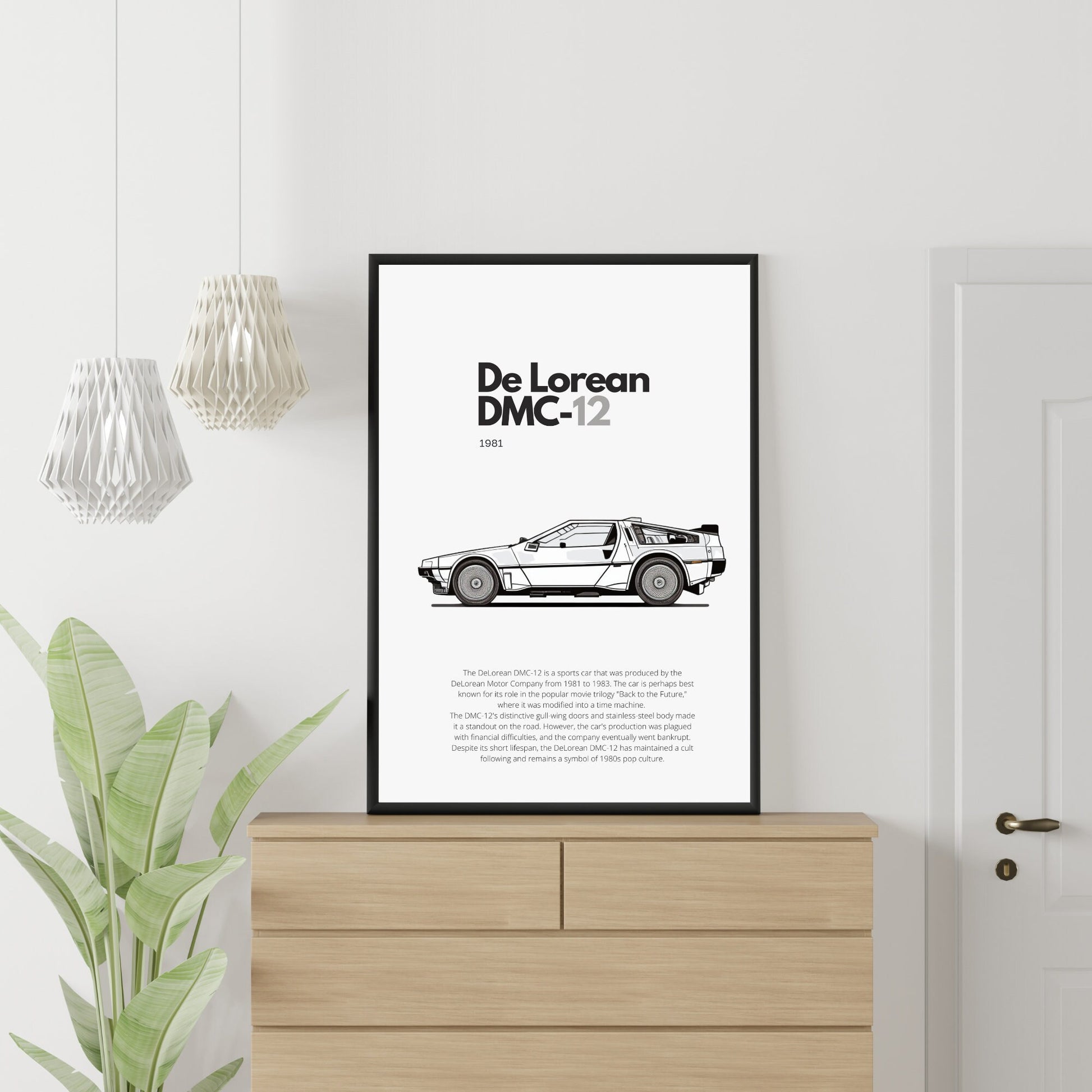 Affiche De Lorean DMC-12 | Art mural | Affiche voiture vintage | Affiche noir et blanc