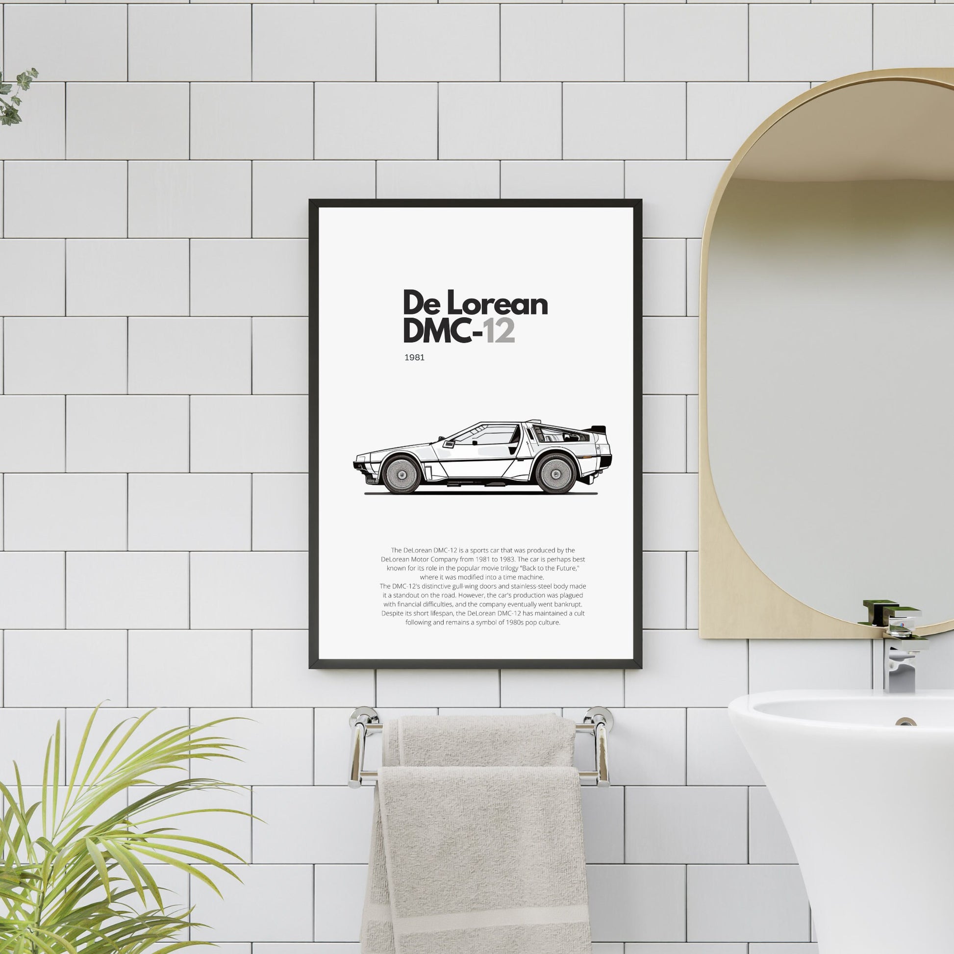 Affiche De Lorean DMC-12 | Art mural | Affiche voiture vintage | Affiche noir et blanc