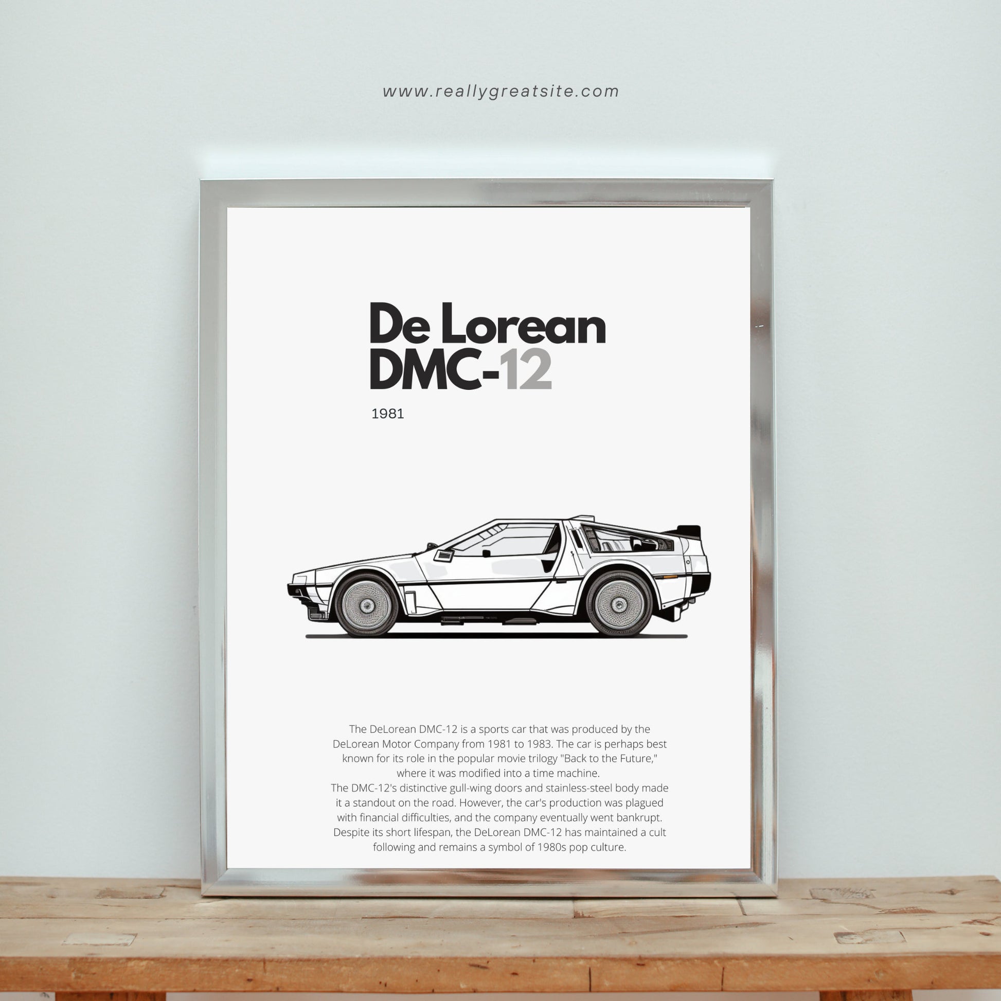 Affiche De Lorean DMC-12 | Art mural | Affiche voiture vintage | Affiche noir et blanc