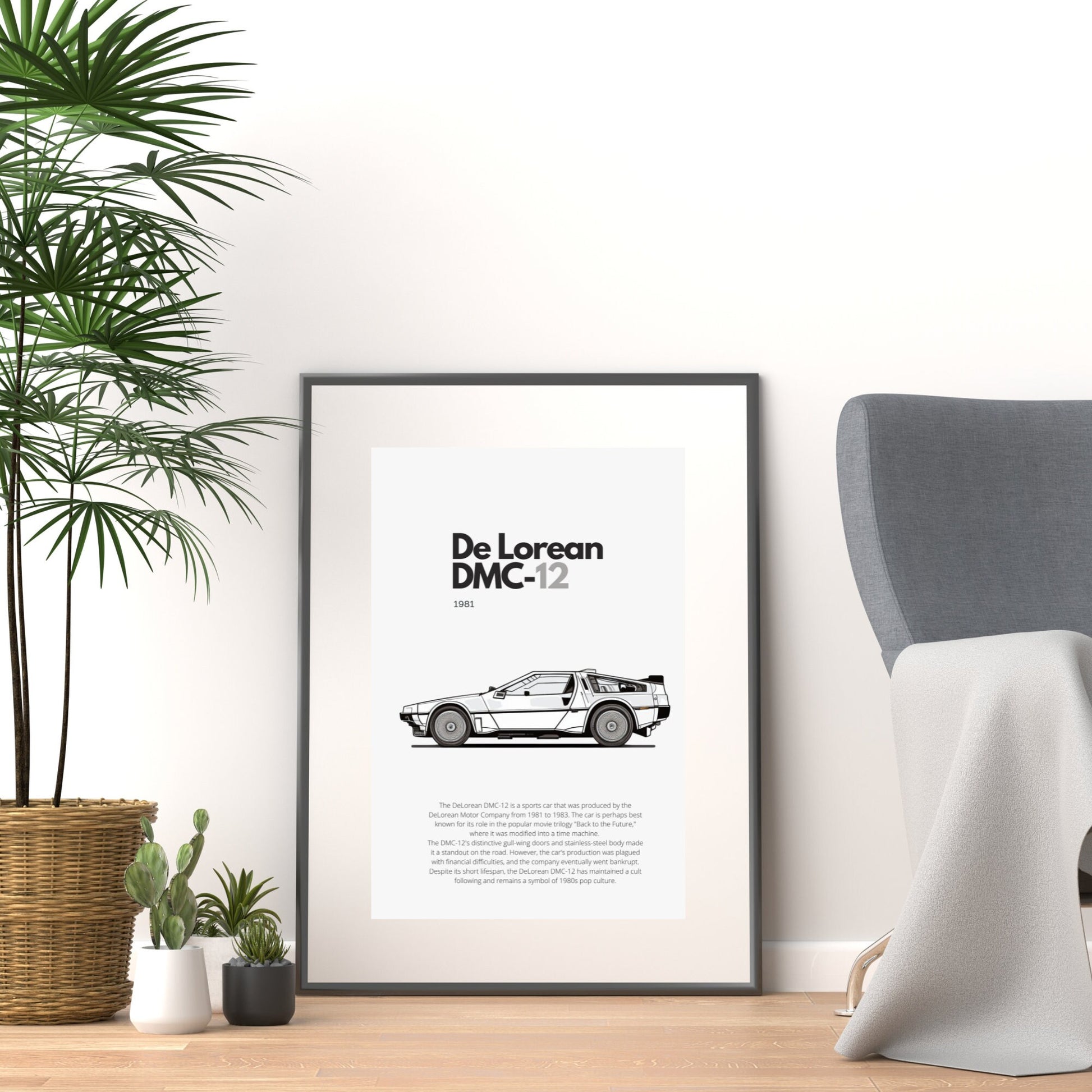 Affiche De Lorean DMC-12 | Art mural | Affiche voiture vintage | Affiche noir et blanc