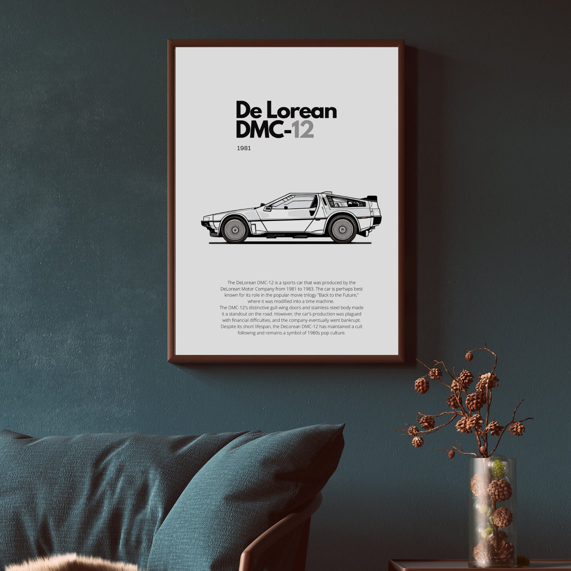 Affiche De Lorean DMC-12 | Art mural | Affiche voiture vintage | Affiche noir et blanc