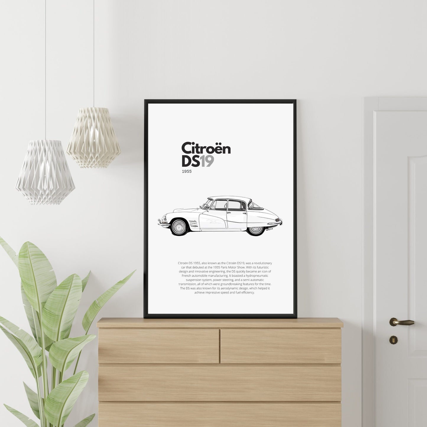 Affiche Citroën DS19 | Art mural | Affiche voiture vintage | Affiche noir et blanc