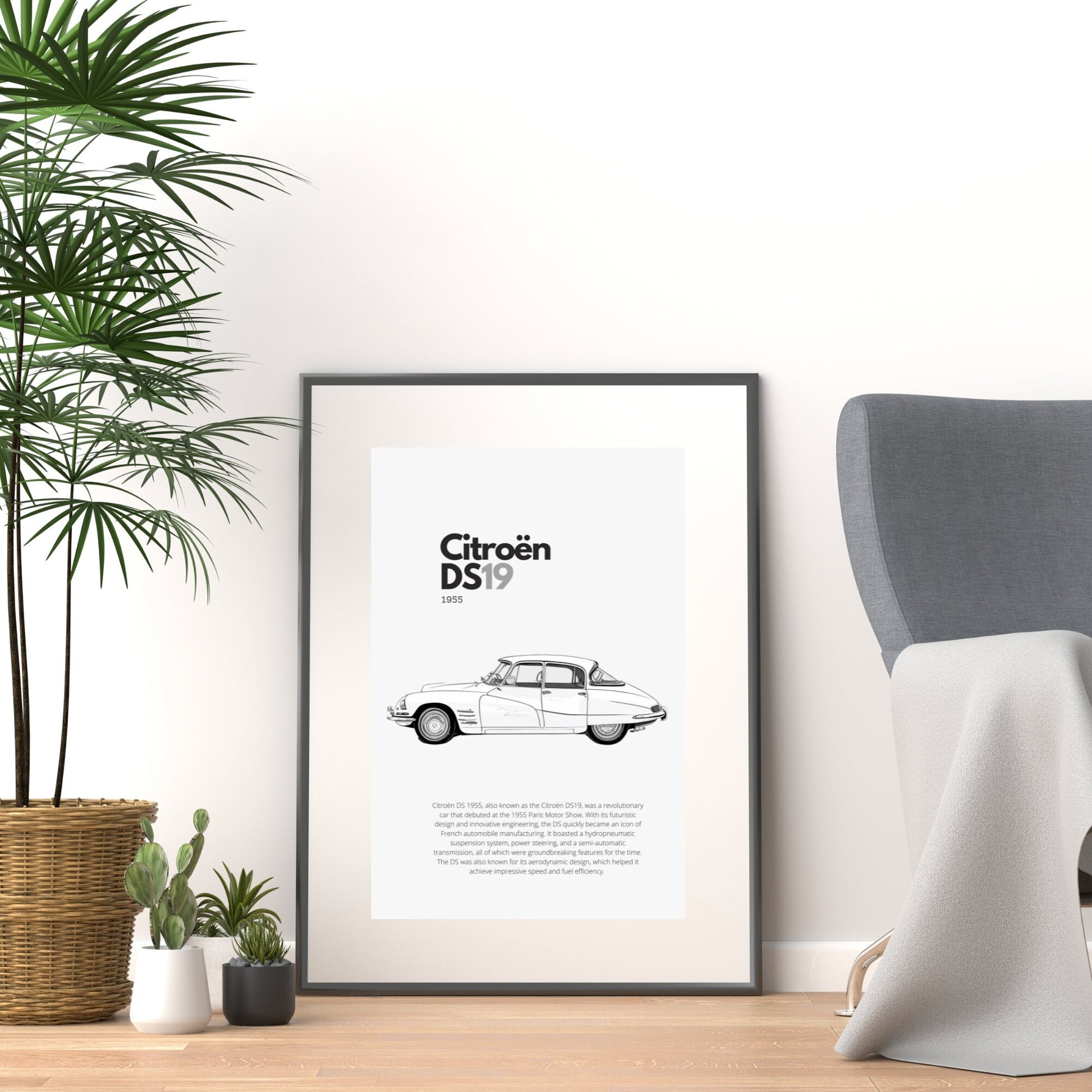 Affiche Citroën DS19 | Art mural | Affiche voiture vintage | Affiche noir et blanc