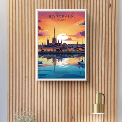 Bordeaux poster, Bordeaux travel printing, France poster, Bordeaux travel poster, Sunset