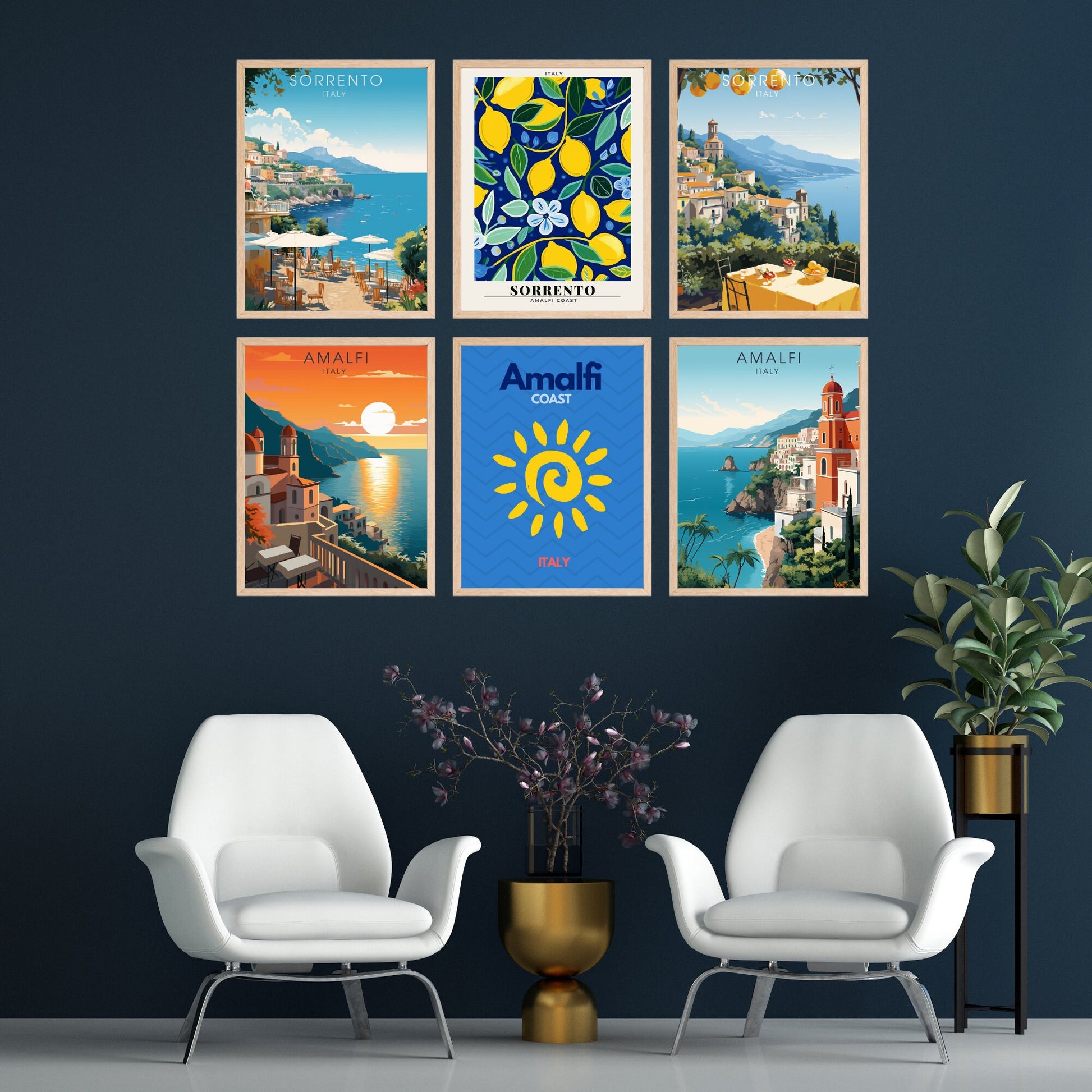 Amalfi Italy Poster Set, Sorrento Lemon Amalfi