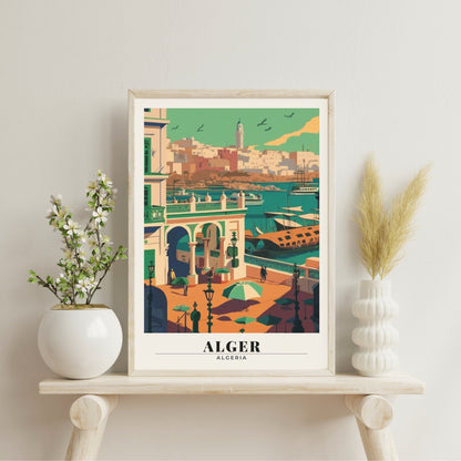 Impression de voyage Alger, Affiche Algérie, affiche de voyage, port d'Alger, affiche Alger