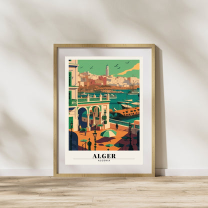 Impression de voyage Alger, Affiche Algérie, affiche de voyage, port d'Alger, affiche Alger