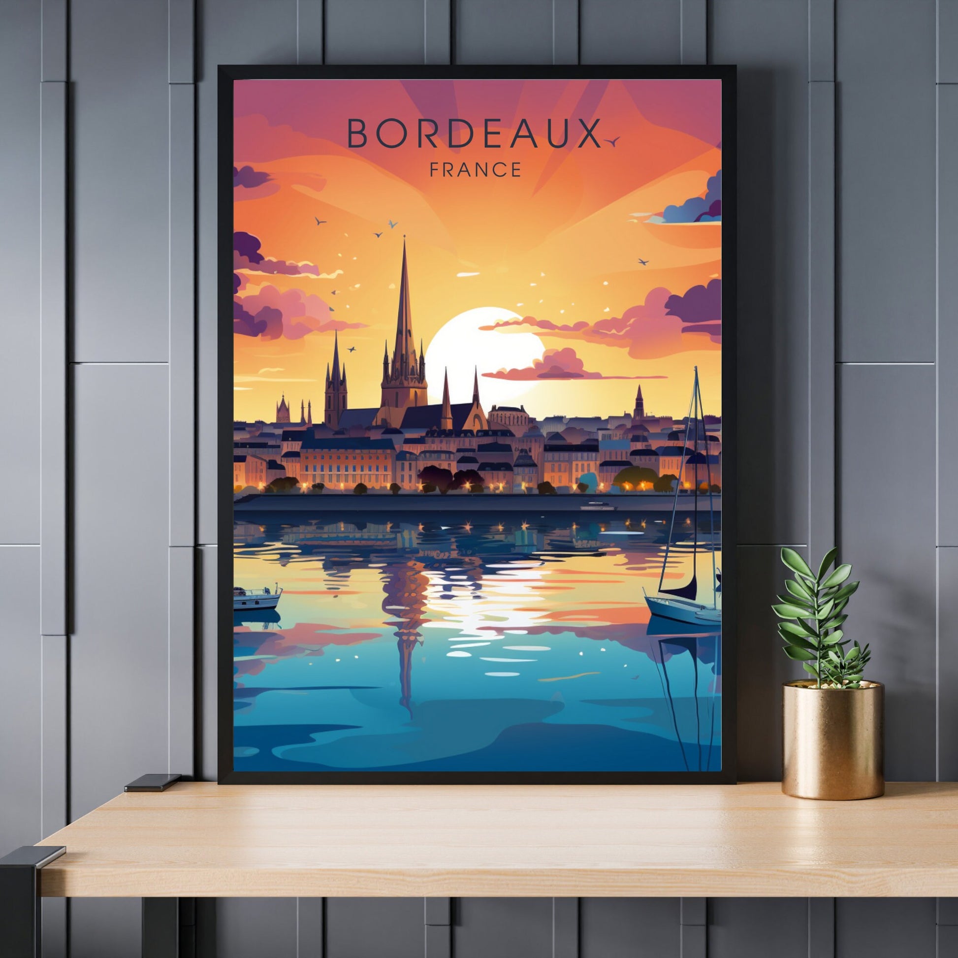 Bordeaux poster, Bordeaux travel printing, France poster, Bordeaux travel poster, Sunset