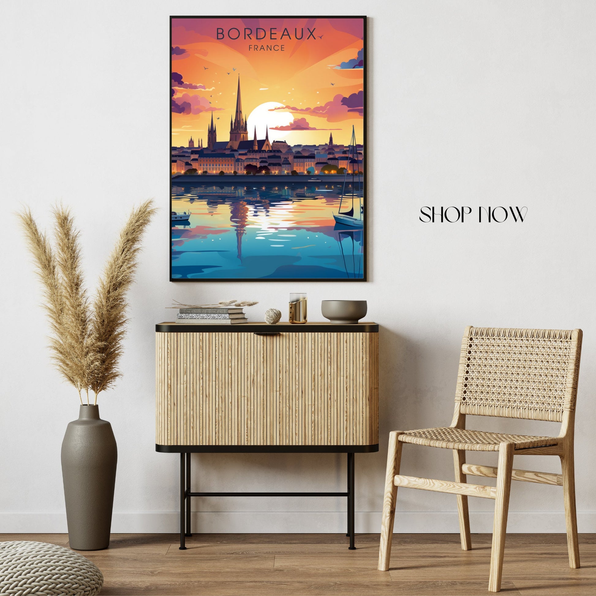 Bordeaux poster, Bordeaux travel printing, France poster, Bordeaux travel poster, Sunset