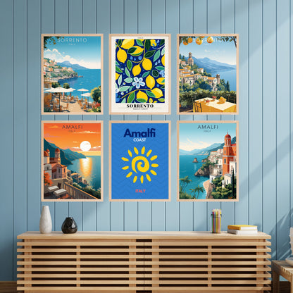 Amalfi Italy Poster Set, Sorrento Lemon Amalfi