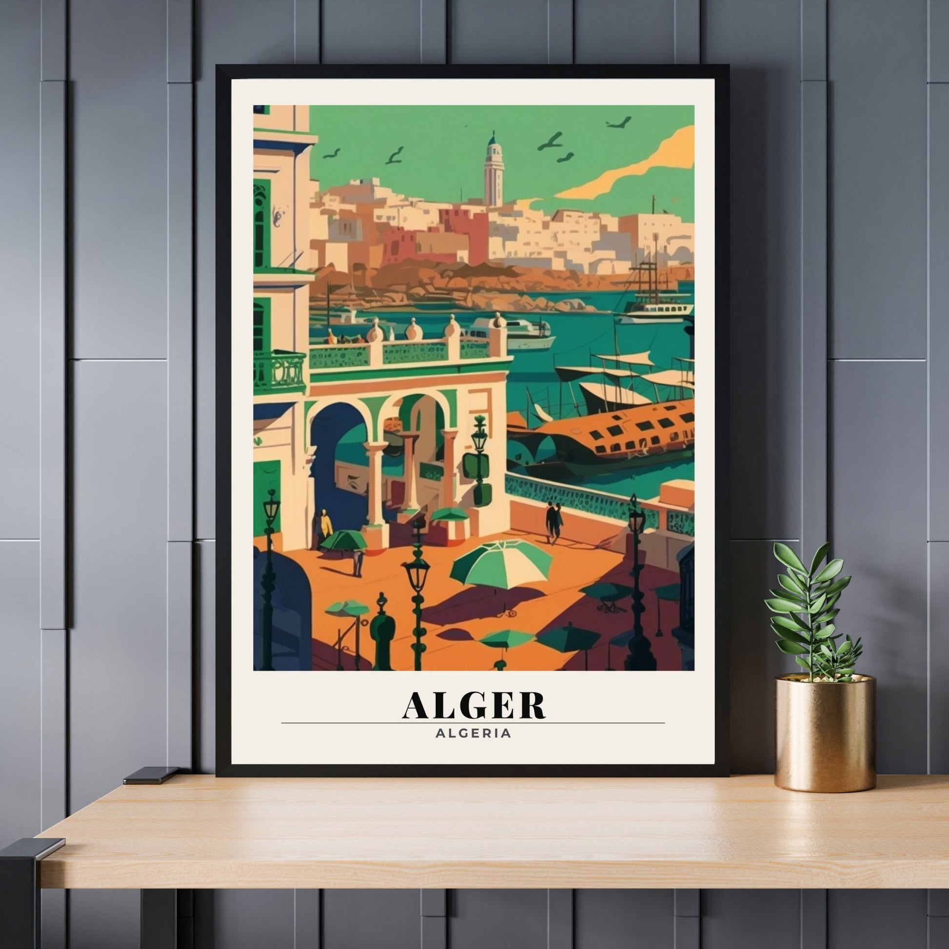 Impression de voyage Alger, Affiche Algérie, affiche de voyage, port d'Alger, affiche Alger