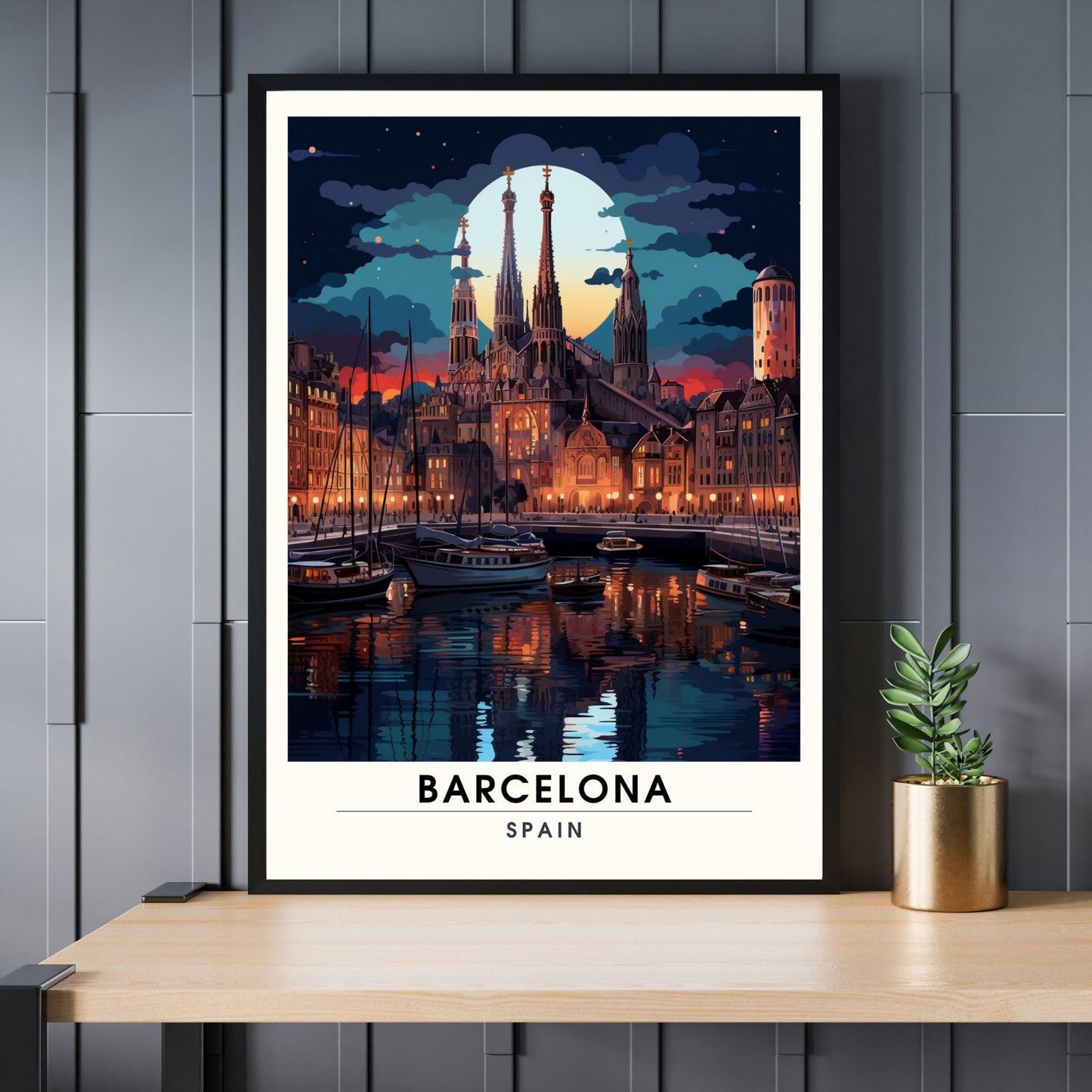 Impression Barcelone | Poster Barcelone la nuit, Espagne