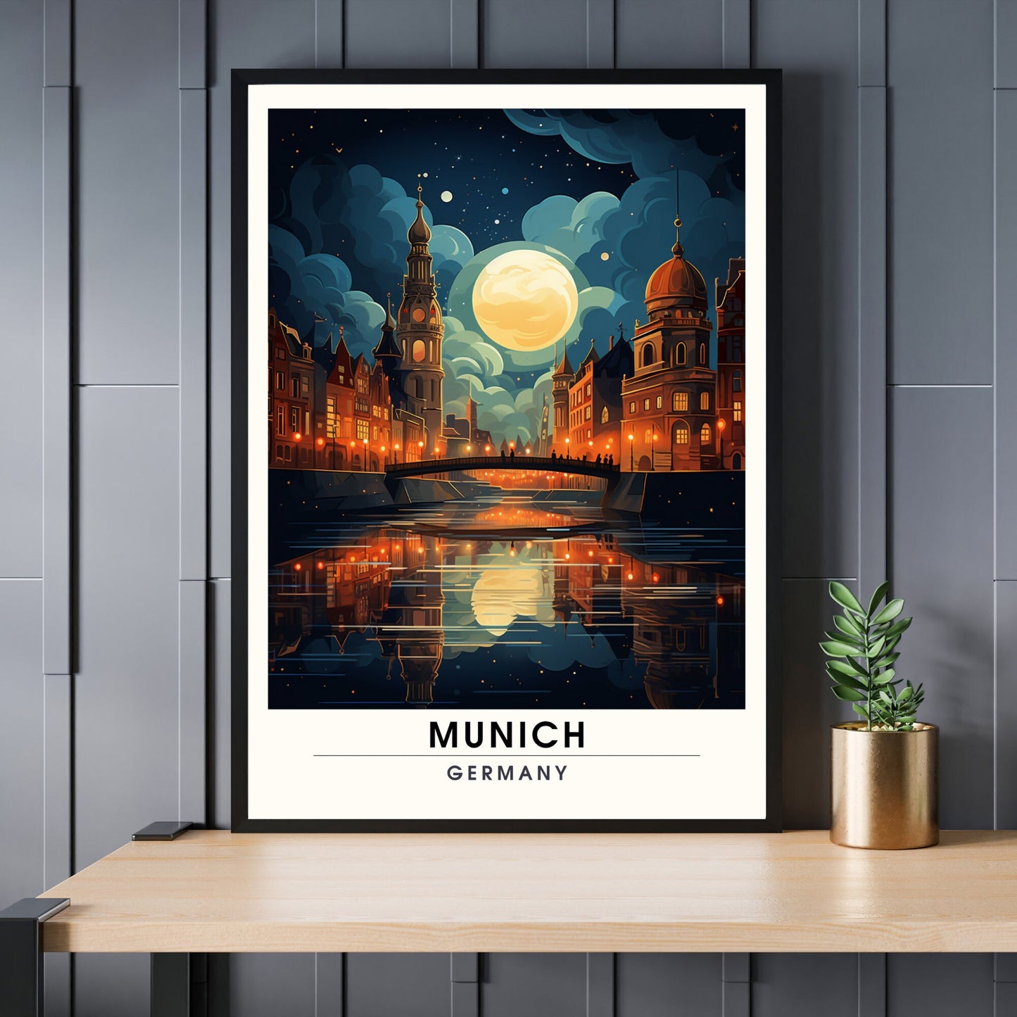 Impression Munich | Voyage nocturne à Munich, Allemagne | Poster Allemagne