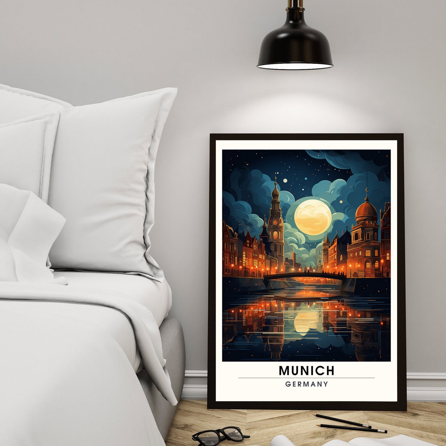 Impression Munich | Voyage nocturne à Munich, Allemagne | Poster Allemagne