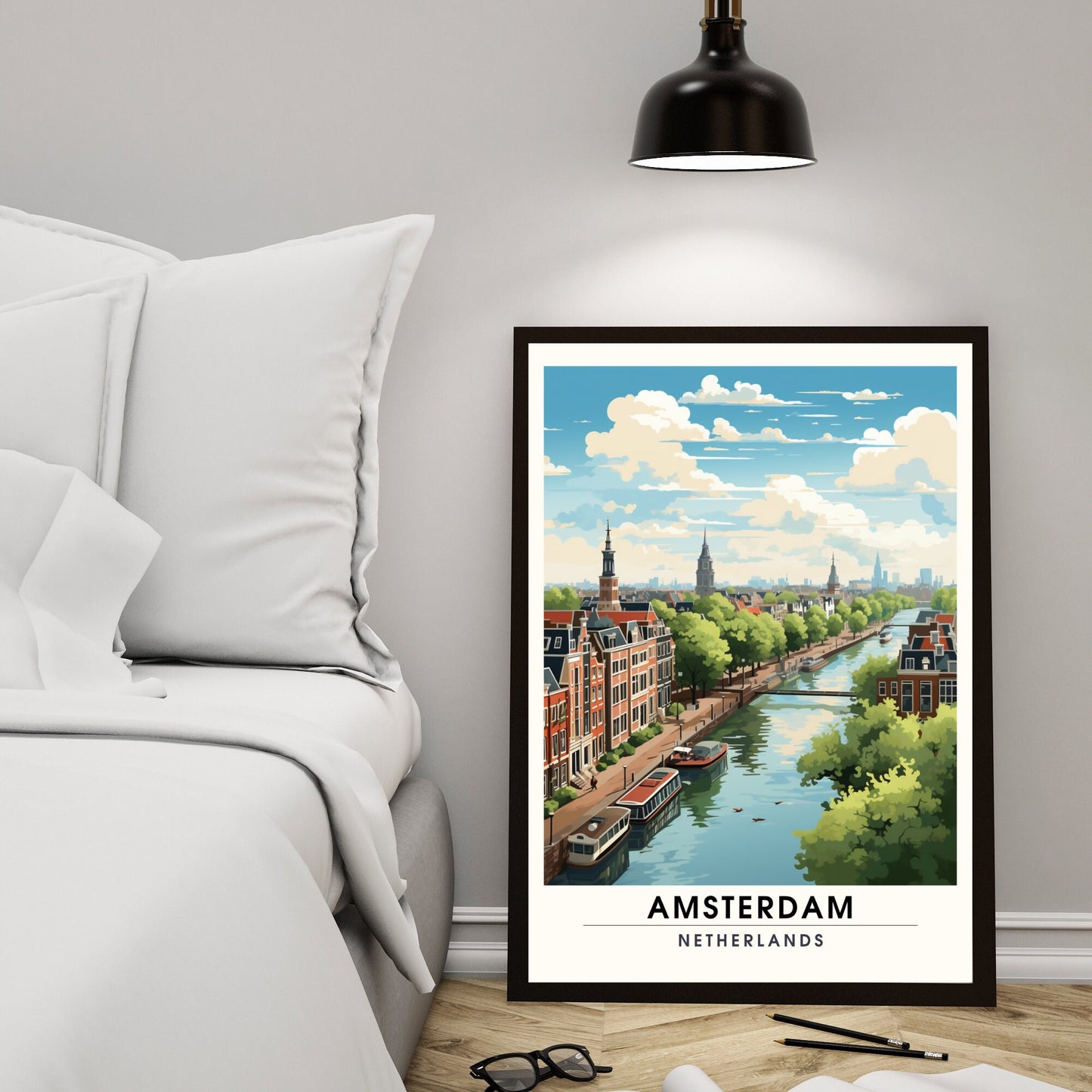 Impression Amsterdam | Poster de voyage Amsterdam | Amsterdam vue de ciel