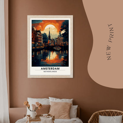 Impression Amsterdam | Poster de voyage Amsterdam | Amsterdam au couché de soleil