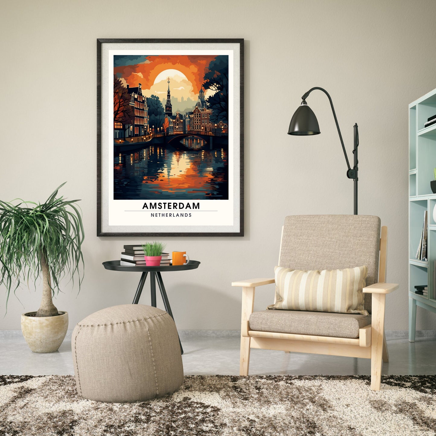 Impression Amsterdam | Poster de voyage Amsterdam | Amsterdam au couché de soleil