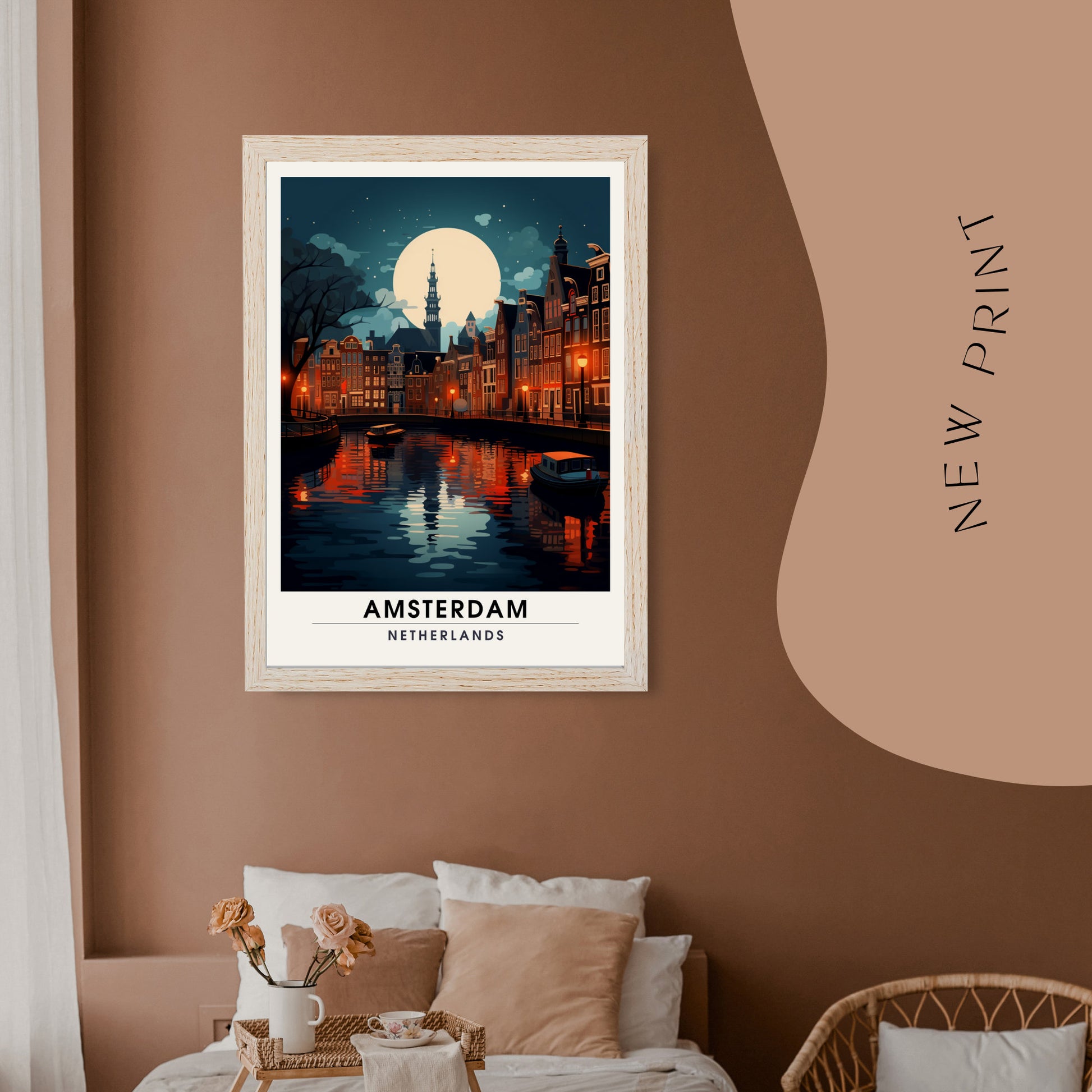 Impression Amsterdam | Poster de voyage Amsterdam | Voyage nocturne à Amsterdam