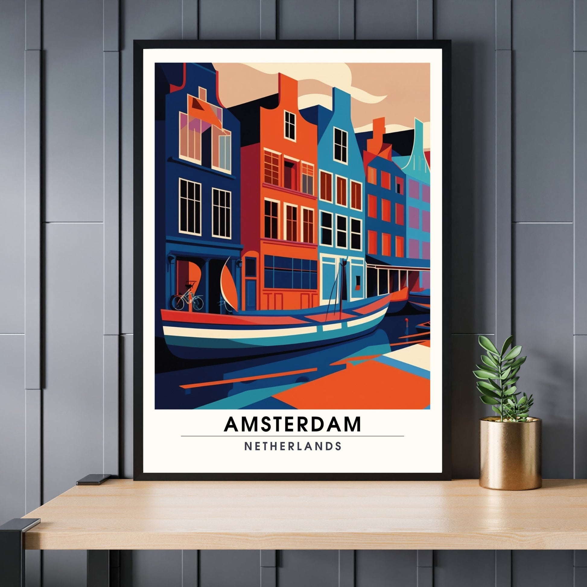 Impression Amsterdam | Poster de voyage Amsterdam | Amsterdam en bicolores