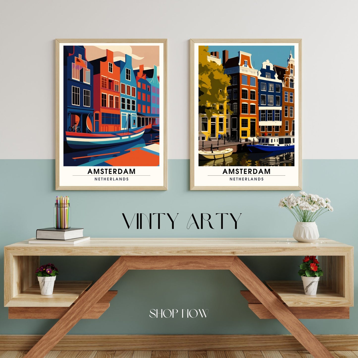 Impression Amsterdam | Poster de voyage Amsterdam | Amsterdam en bicolores